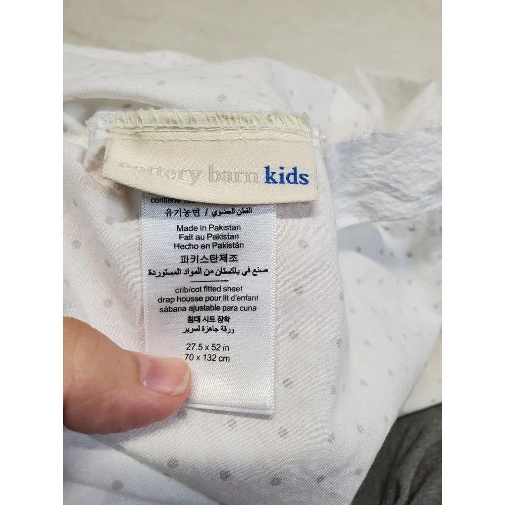 Pottery Barn Kids White Blue Stars Gray Polka Dot Crib Fitted Sheet‎ Pair Unisex
